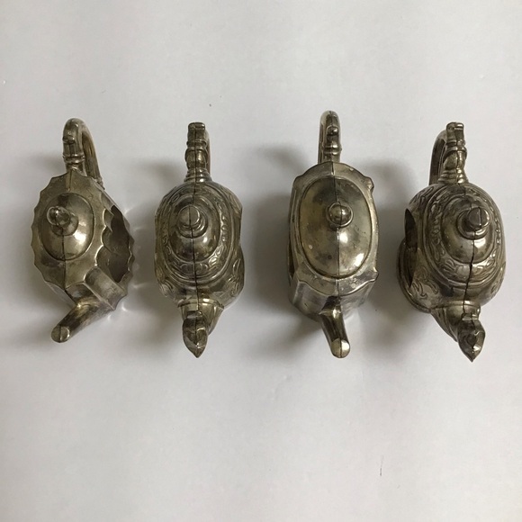 Godinger Silver-plate Teapot Napkin Rings Mixed SET OF 4 Silver Art 1994 Vintage - Picture 10 of 14